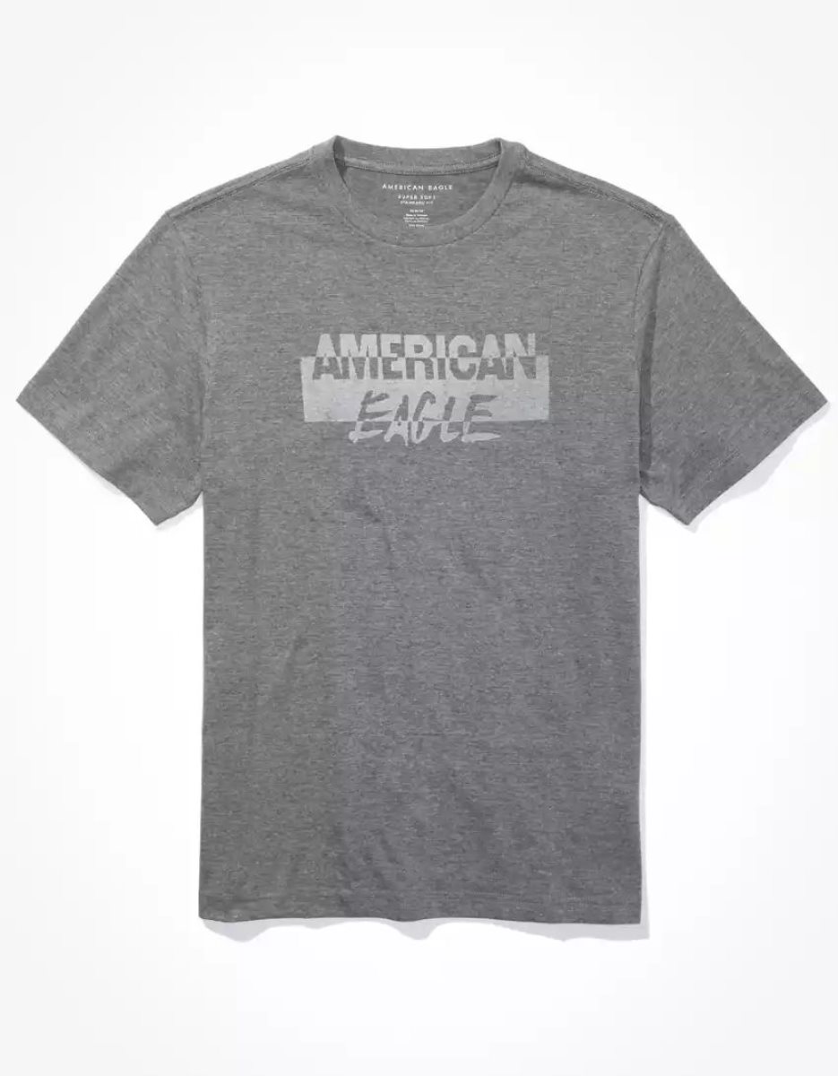 T Shirt Graphique American Eagle AE Super Soft Logo Grise Homme | PBZ-10217150